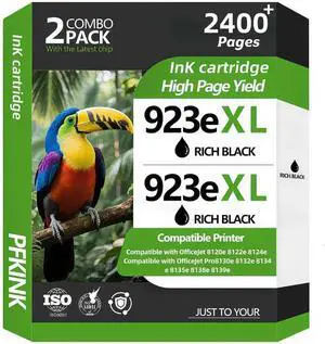 923e 923xl Black Ink Cartridges Combo Pack Replacement for HP Ink 923 923e Black Ink Cartridges for OfficeJet 8120e 8122e 8124e Pro 8135e 8138e 8139e 8130e 8132e(2Black)