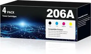 206A Toner Cartridges(with Chip) Pro MFP M283fdw M283cdw Compatible with HP 206A 206X 206X W2110A Toner Cartridges Set for Color Laserjet Pro MFP M283cdw M283fdw M255dw M255nw Printer(4 Pack)