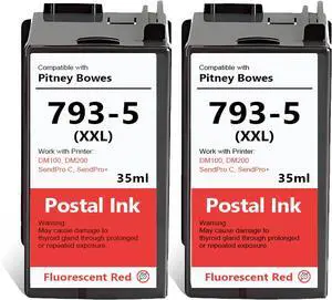 2 Pack 793-5 Ink Cartridge High Capacity Replacement for Pitney Bowes 793-5 Red Ink Work with DM100, DM200 and SendPro C and SendPro+ Postage Meter, 35ml