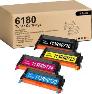 Phaser 6180 High Yield Toner Cartridge 4-Pack Compatible for Xerox 113R00726 Black 113R00723 113R00724 113R00725 for 6180 6180MFP 6180N 6180DN Printer (Black,Cyan,Magenta,Yellow)