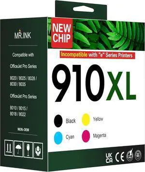 Ink 910xl Black and Color Combo Pack for HP Ink 910 XL HP910 Compatible with OfficeJet Pro 8020 8025 8028 8035 8030 8010 8015 8018 8022 Printer (1 Black,1 Cyan,1 Magenta,1 Yellow)