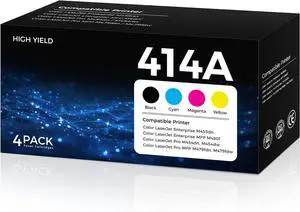 414A W2020A Black, Cyan, Magenta, Yellow Toner Cartridges (4-Pack)Compatible for HP 414A 414X W2020A, 414A Toner for M455dn, MFP M480f, Pro M454dn, M454dw, Pro MFP M479fdn, M479fdw