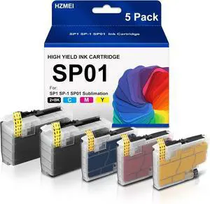 SP1 SP-1 SP01 Ink Cartridge High Yied SP01BKS SP01CS SP01MS SP01YS Ink 5-Pack Replacement for Brother SP-1 SP01 SP1 Sublimation Printer,2 Black,Cyan Magenta Yellow