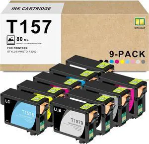 Remanufactured T157 Ink Cartridges 9-Pack High Capacity Replacement for T157120 T157220 T157320 T157420 T157520 T157620 T157720 T157820 T157920 Ink Work with Stylus Photo R3000 Printer T157 Ink