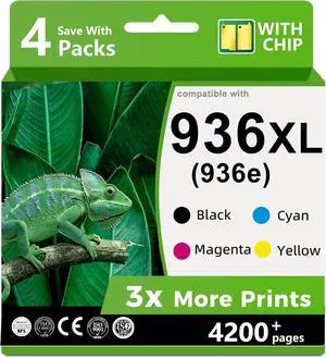 936XL 936 Ink Cartridge (4-Pack) Compatible Replacement for HP 936e hp936 XL Combo Pack Black Color for OfficeJet 9125e 9135e 9120e 9122e 9128e 9110 9120 9110b 9120b 9130b 9130e 9730e Printer