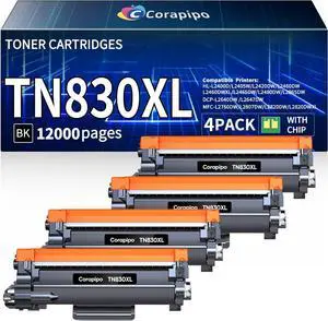 TN 830XL TN830 Toner Cartridges 4 Pack Compatible Replacement for Brother Toner TN 830XL/V/R TN830 TN-830XL Work with HL-L2405W HL-L2460DW DCP-L2640DW HL-L2400D MFC-L2820DW|4Pack TN 830XL
