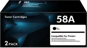 CF258A 58A Toner Cartridge Black with Chip Replacement for HP 58A CF258A 58X CF258X Work with MFP M428fdw M428fdn M428dw Pro M404n M404dn M404dw M404 M428 M406 M430 Printer (2-Pack)