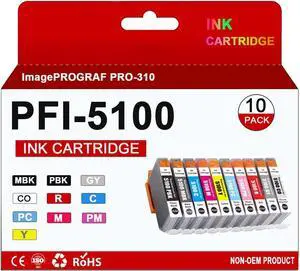 PFI-5100 Ink Cartridge for PFI5100 Ink Tank Use for ImagePROGRAF PRO-310 Printers (10 Pack)