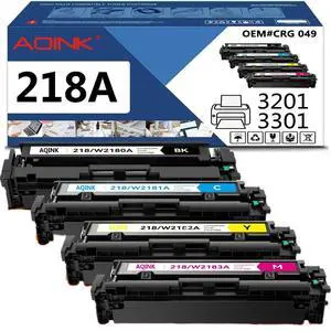 218A Toner Cartridges Set : 4 Pack High Yield 3201dw 3301fdw Replacement for HP W2180A W2180X W2181A W2182A Ink for Color Laserjet Pro 3201dwMFP 3301fdw3301sdw 3301cdw (NO CHIP, 4,900 Pages)