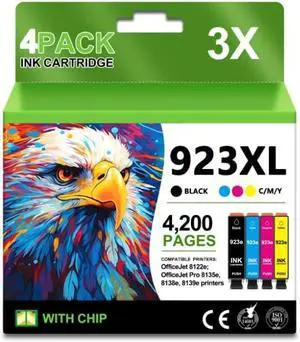923XL 923e Ink Cartridge High Yield (with Chip) Combo 4-Pack Compatible for 923e 923 Ink Cartridge for OfficeJet Pro 8130 8135e 8138e 8139e 8120 8123 8122e OfficeJet Pro 8135e 8139e Printers