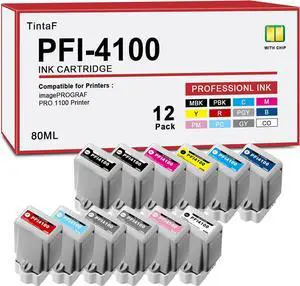 PFI-4100 Ink Cartridges Replacement for Canon PFI4100 Ink Cartridges for Canon imagePROGRAF PRO-1100 Printer Ink 12-Pack (MBK/PBK/C/M/Y/R/GY/B/PGY/PC/PM/CO)