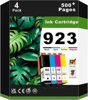 4 Pack 923 Ink Cartridges Combo Pack Compatible for 923 6C3Y6LN Black Cyan Yellow Magenta Ink Cartridge Set for OfficeJet Pro 8135e 8139e 8138e OfficeJet 8122e Printer (with Chip)