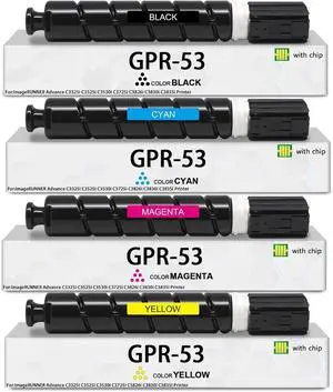 GPR-53 GPR53 Toner Cartridge High Yield Compatible with Canon GPR-53 Toner Cartridge ImageRUNNER Advance C3325i C3525i C3530i C3725i C3826i C3830i C3835i Printer(4 Packs, Black Cyan Magenta Yellow)