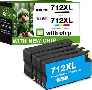 712XL 712 Ink Cartridges Remanufactured for HP 712 Ink Cartridges Combo Pack Replacement for HP DesignJet T210 T230 T250 T630 T650 Studio Plotter Printer (Black, Cyan, Magenta, Yellow)