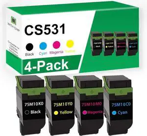 CS531 CX532 Standard Yield Toner Cartridge 75M10K0 75M10C0 75M10M0 75M10Y0 Replacement for Lexmark CS531dw, CS632dwe, CX532adwe, CX635adwe Printer| 3000-2000 Pages | 4Pack with Smart Chip