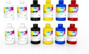 Lancelot DTF Ink 250mlx6-2 Set High Fluidity, Ultra-Compatible Printer Ink for DTF Transfers Low Consumption Vivid Colors Perfect for Holiday DIY, Apparel Studios Small Businesses (250mlx12,CMYK+2W)
