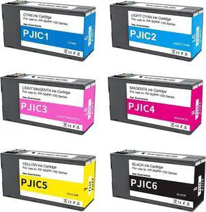 PP50 PP100 Ink Cartridges 6 Color Set PJIC1 PJIC2 PJIC3 PJIC4 PJIC5 PJIC6 C13S02A9991 Suitable for DiscProducer PP-50 PP-100 Printers (Black, Cyan, Magenta, Yellow, Light Cyan, Light Magenta, 6Pcs)