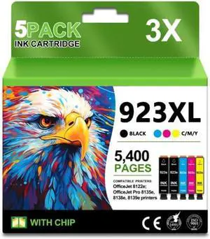 923XL 923e Ink Cartridge High Yield (with Chip) Combo 5-Pack Compatible for 923e 923 Ink Cartridge for OfficeJet Pro 8130 8135e 8138e 8139e 8120 8123 8122e OfficeJet Pro 8135e 8139e Printers