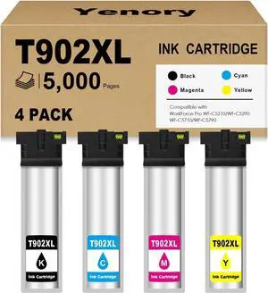 T902XL Ink Remanufactured for Epson T902xl Ink Cartridges T902 XL T 902xl T902XL120 T902XL220 T902XL320 T902XL420 for Workforce Pro WF-C5210 WF-C5290 WF-C5710 WF-C5790 Printers ( C M Y BK )