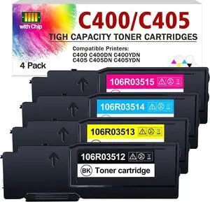 C400 Toner Cartridge for Xerox Versalink C400/C405,4800~5000 Pages 106R03512 106R03513 106R03514 106R03515 High Yield Ink Cartridge Set for C405/YDN C400/DN Color Multifunction Printer (4 Pack)