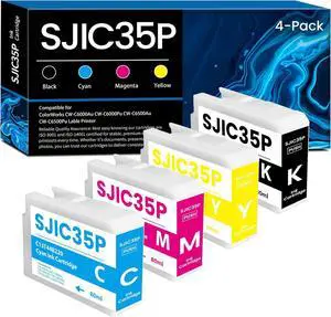 SJIC35P Ink Cartridges 4-Color (PBK/C/M/Y) Remanufactured C13T44B120 C13T44B220 C13T44B320 C13T44B420 Ink Compatible for SJIC35P Ink for ColorWorks CW-C6000Au CW-C6000Pu CW-C6500Au CW-C6500Pu Printer