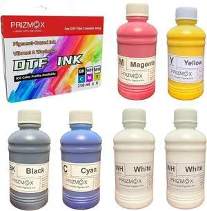 DTF Ink 1500ML Combo Pack Pigment Ink Use with DTF Film Heat Transfer Printing, Refill for DTF Printer DX5 DX7 5113 XP600 I3200 4720 XP15000(2 White+KCMY, 250ml x 6)
