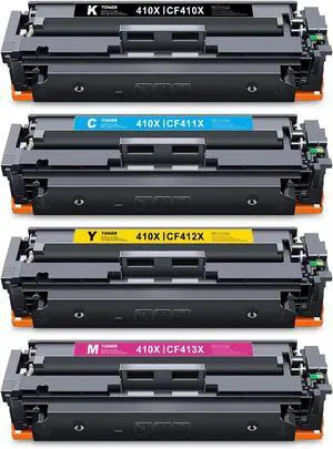 410X High-Yield Toner Cartridges 4-Pack (BK/C/M/Y) Replacement for HP 410X Toner, Compatible with Color Pro MFP M477 Series, Pro M452 Series, Pro MFP M377dw Printer (CF410X, CF411X, CF412X, CF413X)