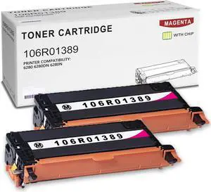 2-Pack Magenta 106R01389 High Yield Toner Cartridge Compatible for Xerox Phaser 6280 6280DN 6280N Printers (Pages up to 3,000 Page )