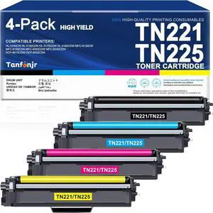 TN225 Toner Cartridges Replacement for Brother TN-221 TN 225 TN-225 High Yield Toner Cartridge for MFC-9130CW MFC-9140CDN HL-3140CW HL-3150CW HL-3170CDW Printer (4 Pack)