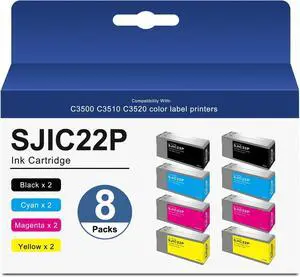 Remanufactured SJIC22P Ink Cartridge (8-Pack) Replacement for ColorWorks TM-C3500 C3500 C3510 C3520 Printer Ink for C33S020577 C33S020581 C33S020582 C33S020583 Ink