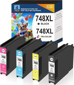 748 T748 T748XL Ink Cartridge Remanufactured High Yield T748XL120 T748XL220 T748XL320 T748XL420 for Workforce Pro WF-6530 WF-6090 WF-6590 WF-8590 WF-8090 Printer (4 Pack,Black Cyan Magenta Yellow)