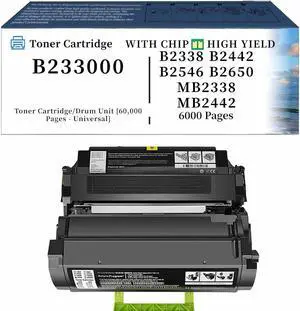 B233000 Toner Cartridge Compatible for Lexmark B2338 B2442 B2546 B2650 MB2338 MB2442 (6000 Pages) Toner-Cartridge/Drum-Unit-[60,000-Pages---Universa