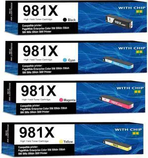981X Ink Cartridges High Yield Replacement for HP L0R12A L0R09A L0R10A L0R11A Use for PageWide Enterprise Color 556 556dn 556xh 586 586z 586dn 586f Printer Ink (Black Magenta Cyan Yellow)
