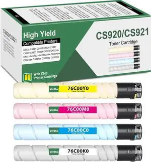 CS920 CS921 CS92X Toner Cartridges (with New Chip) Replacement for Lexmark 76C00K0 76C0C0 76C00M0 76C00Y0 for CS92X CS920 CS923 CX920 CX921 CX922 CX923 CX924 Series Printer, 4-Pack CS921 Toner