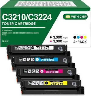 C3210 C3224 Toner Cartridge C3210C0 C3210K0 C3210M0 C3210Y0 Toner Replacement for Lexmark C3210 C3224 Toner Cartridge for C3224 C3326 C3426 MC3224 MC3326 MC3426 Printer Ink (4-Pack, BK/C/M/Y)