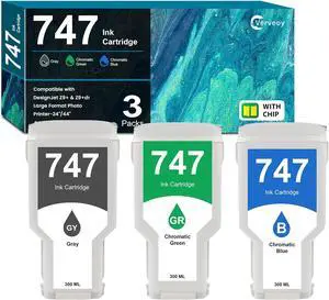747 Ink Cartridge 3-Pack Color Ink Replacement for HP 747 P2V84A P2V85A P2V86A Ink Cartridge for DesignJet Z9+ & Z9+dr Large Format Printer |747 Gray 747 Chromatic Green 747 Chromatic Blue (300-ml)