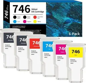 746 Ink Cartridges High-Capacity 300ml 6-Pack (PK/MK/CR/C/M/Y) Replacement for HP 746 Ink Cartridge P2V78A P2V79A P2V80A P2V81A P2V82A P2V83A for DesignJet Z6 & Z9+ Large Format Printer Ink 746XL