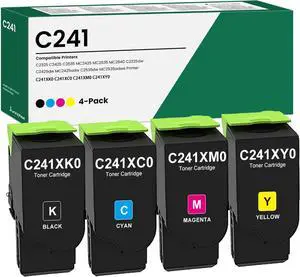 Remanufactured C241 Toner Cartridge Replacement for Lexmark C241XK0 C241XC0 C241XM0 C241XY0 Extra High Yield Toner Cartridge for C2425 C2535 MC2425 MC2535 MC2640 Printer (Black Cyan Magenta Yellow)