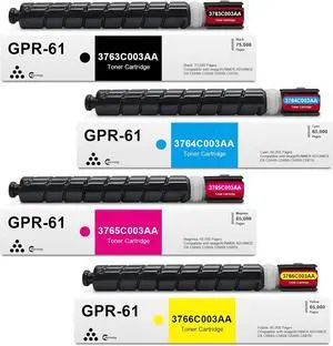 GPR61 GPR-61 High Yield Toner Cartridge Compatible for Canon GPR-61 3763C003AA 3764C003AA 3765C003AA 3766C003AA Toner for ImageRUNNER Advance DX C5840i C5850i C5860i C5870i Printer (4-Pack, BK/C/M/Y)