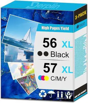 56XL 57XL 56 XL 57 XL High Yield Ink Cartridge Use for Deskjet 5550 5650 5150 9600 Photosmart 7350 7260 7450 7550 7760 PSC 2110 2210 Printers (2 Black 1 Tri-Color)