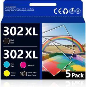 302XL Ink Cartridges Multipack Replacement for 302XL 302 T302XL Ink Cartridge with Expression Premium XP-6100 XP-6000 XP6100 XP6000 Printer (5-Pack, Photo Black, Black, Cyan, Magenta, Yellow)