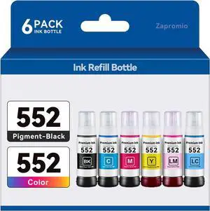 552 Ink Refill Bottles 6-Pack Remanufactured for Epson T552 552 Dye Ink for Ecotank Photo ET-8550 ET-8500 ET8550 ET8500 Printer (Black,Photo Black,Cyan, Magenta,Yellow, Gray)