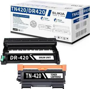 TN420 TN-420 Black Toner Cartridge and DR420 DR-420 Drum Unit, Replacement for Brother TN420 DR420 High Yield DCP-7060D IntelliFax-2840 2940 HL-2220 MFC-7240 7360N 7365DN Printer(2-Pack,1Toner+1Drum)