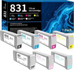 831 831A Ink Cartridge 831A Latex Inks CZ682A CZ683A CZ684A CZ685A CZ686A CZ687A CZ706A Replacement for HP 831A 831 for Latex 310 315 330 335 360 365 370 570 Printer - 7-Pack 831 775ml Ink Cartridge