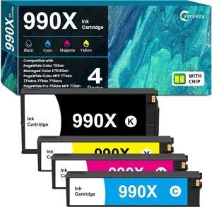 990X 990XL 990XC Ink Cartridges Replacement for HP 990X Ink M0K01AN M0J89AN M0J93AN M0J97AN for PageWide Color 755dn MFP 774dn 774dns Printer Ink (4-Pack, Black,Cyan,Magenta,Yellow)