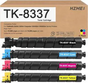 High Yield TK8337 TK-8337 Toner Cartridge TK-8337K TK-8337C TK-8337M TK-8337Y Remanufactured Compatible for Kyocera TASKalfa 3252ci 3253ci CS3252ci CS3253ci Series Printer,Black Cyan Magenta Yellow