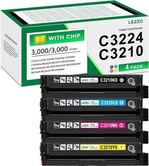 C3426 C3210 C3224 Toner Cartridge with Chip 4-Pack C3210K0 C3210C0 C3210M0 C3210Y0 Toner Replacement for Lexmark C3210 C3224 Toner for C3224 MC3426 MC3326 C3326 C3426 MC3224 Printer Ink (BK/C/M/Y)