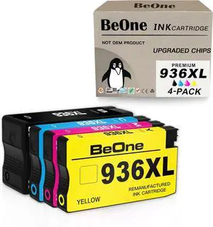 BeOne 936XL 936 Ink Cartridge With Chip Compatible Replacement for HP OfficeJet Pro 9110b 9117b 9120b 9130b 9120e 9122e 9125e 9128e 9130e 9132e 9135e 9720e 9730e (Black, Cyan, Magenta, Yellow, 4-Pack)