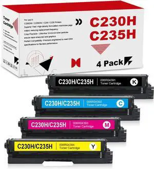 Remanufactured 4Pack C235 C230 Toner Cartridge High Yield Replacement for Xerox C230 C230DNI C235 C235DNI Color Multifunction Printer006R04391 006R04392 006R04393 006R04394