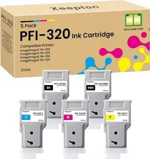 PFI-320 PFI320 Ink Tank Bundle 300ml Replacement for Canon PFI-320 PFI-320MBK PFI-320BK PFI-320C PFI-320M PFI-320Y Ink Cartridge for imagePROGRAF TM-200 TM-205 TM-300 TM-305 Printers, 5-Packs Ink Kit